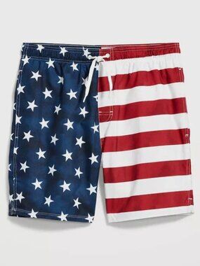 NWT Old Navy American Flag USA Patriotic Swim Trunks Board Shorts 7" Men XS